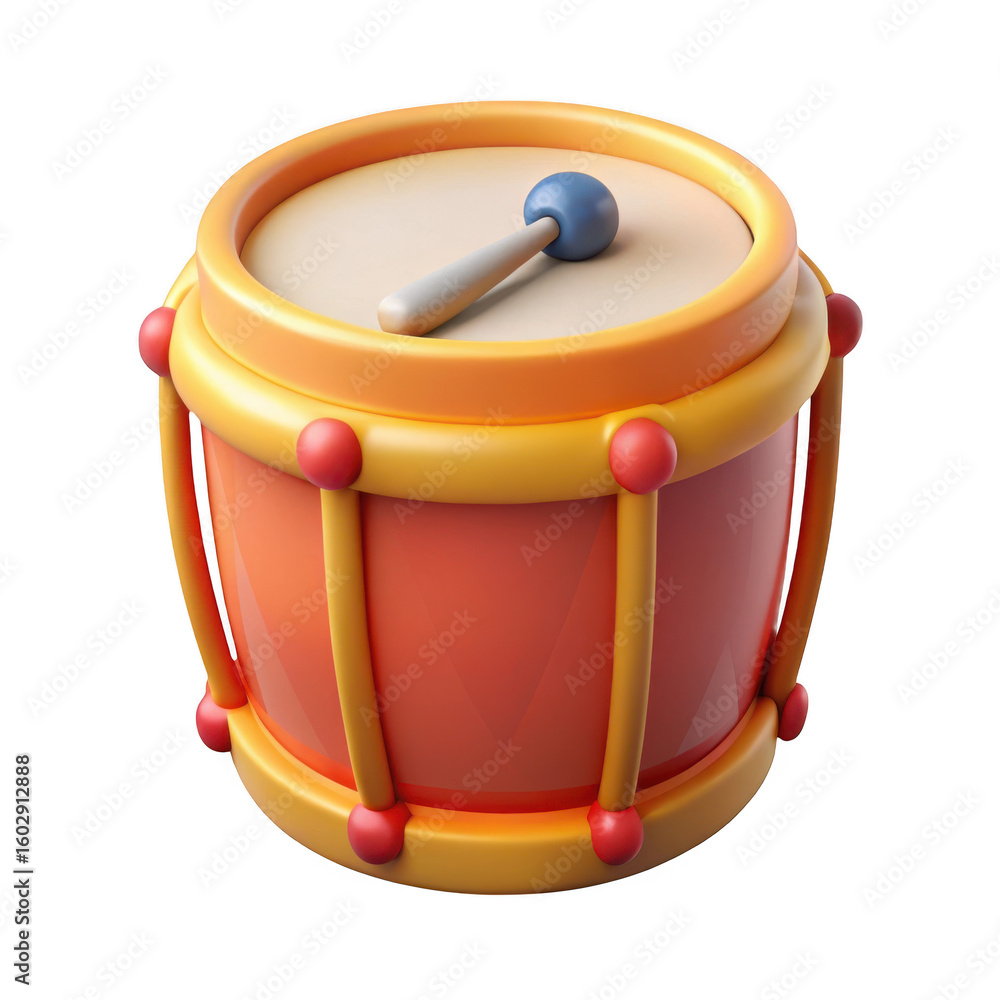 Poster 3d drum with drumstick isolated on transparent background