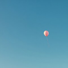Pink Balloon Floating Against a Bright Blue Clear Sky