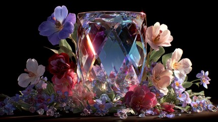 Crystal object surrounded by flowers