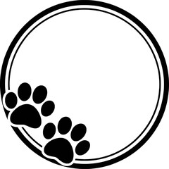 Black paw prints inside double circle frame vector © vector Art