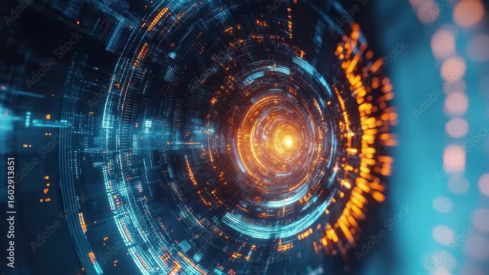 Poster vivid digital vortex showcasing swirling lights and data patterns in a futuristic design