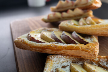 Apple and caramel dessert on puff pastry. Baking. Apples and caramel