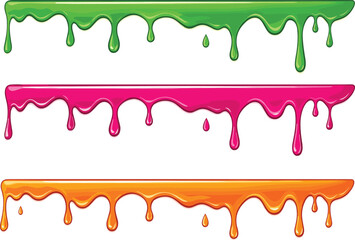 Colorful dripping paint borders, green pink orange liquid design, abstract vector art, creative splash illustration, modern artistic graphic elements