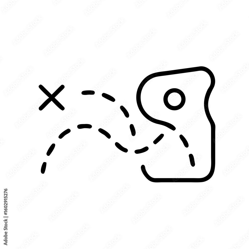 Poster map with dotted trail and marked location x symbolizing adventure