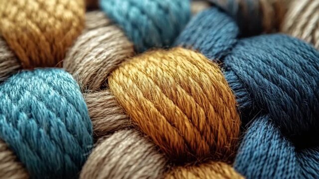 Colorful braided textile showcasing intricate patterns in natural fibers with a focus on texture and design