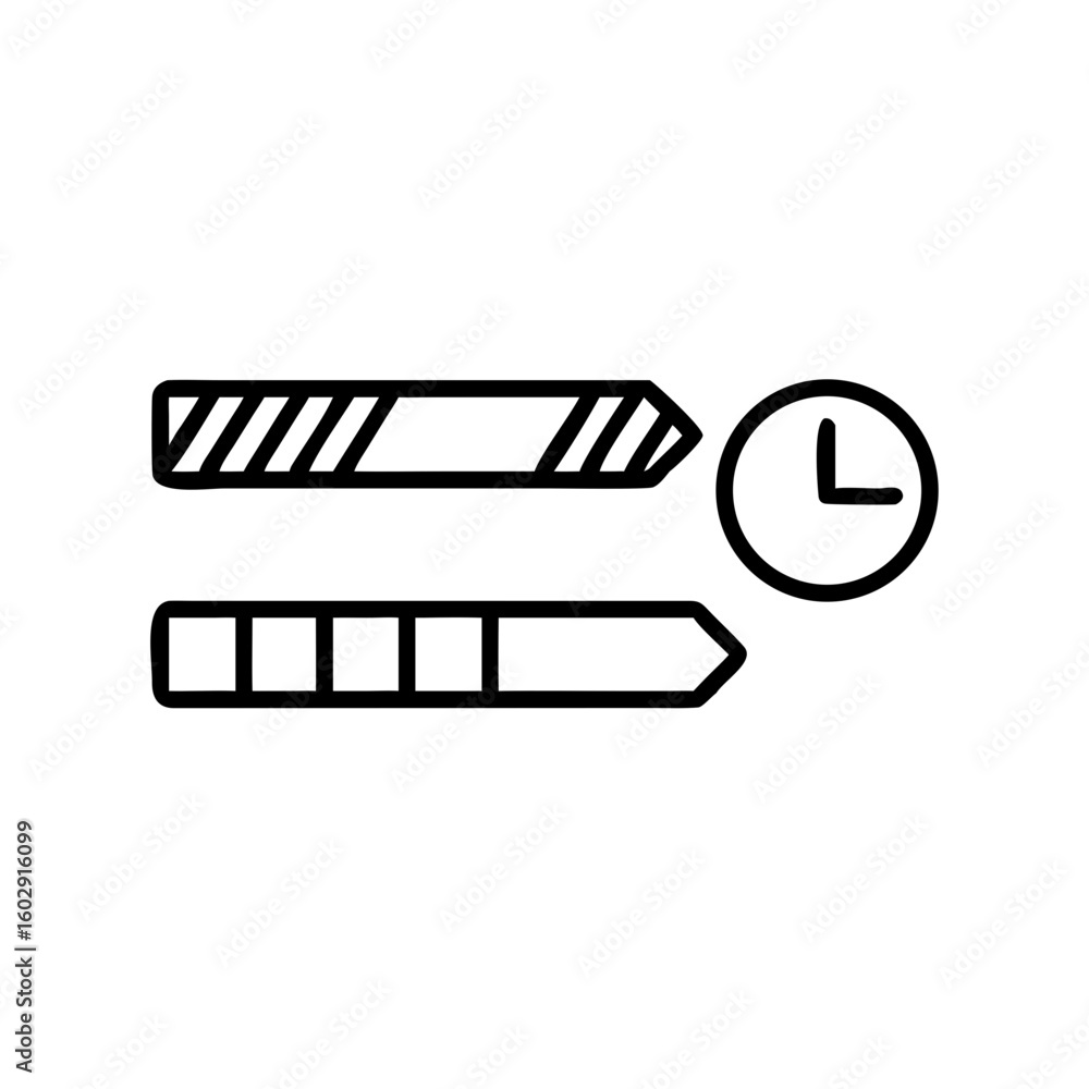 Poster progress bars with clock symbol in minimalist black line style
