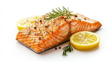 Grilled Salmon Fillet with Lemon Slices - Front View