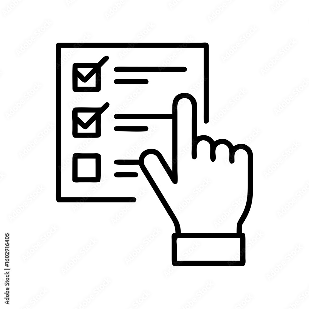 Poster hand selecting checkbox on checklist in minimal outline style