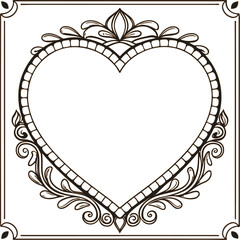 Elegant Vintage Heart-Shaped Frame Detailed Floral and Scroll Border