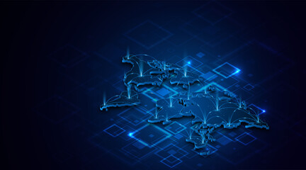 Global connection network background. World map. Internet technology concept or global communication.	