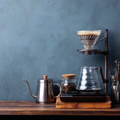 Stylish Coffee Setup with Pour Over, Beans, and Brewing Equipment