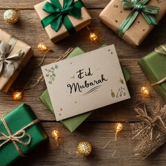 Festive Celebration with Eid Mubarak Card and Beautiful Gifts
