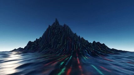 Digital mountain rising from the sea - Powered by Adobe