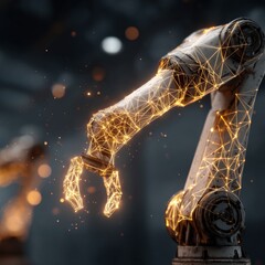 Futuristic Robotic Hand with Visual Data Connections and Sparks