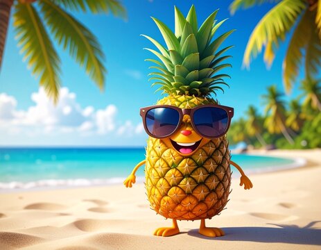 Tropical paradise beach with a refreshing coconut cocktail, swaying palms, and endless summer sea