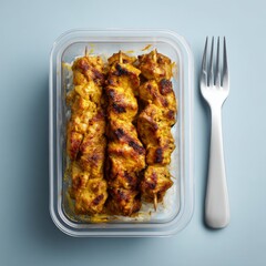 Grilled Chicken Skewers in Disposable Container with Fork