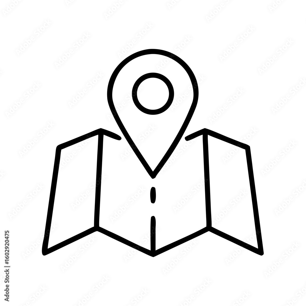 Poster location pin on a folded map in minimalist line art design
