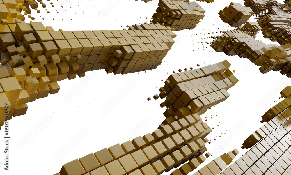 Poster gold cube abstract background. 3d rendering of digital blocks. modern technology concept.