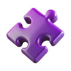 3D Purple Puzzle Piece Isolated on White Background PNG
