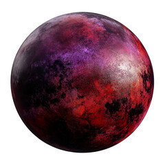 Obraz premium A vibrant, celestial sphere showcasing a mix of deep purple and radiant red hues with a textured surface, evoking the essence of a distant planet on transparent background