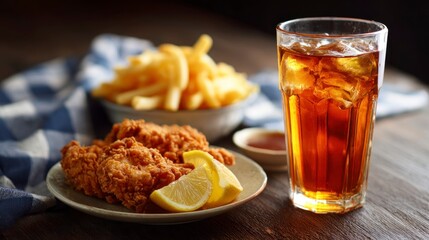 Fried chicken fries and iced tea