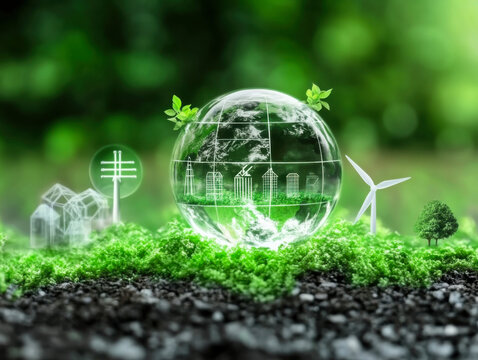 Crystal earth with renewable energy icon World Environment Day