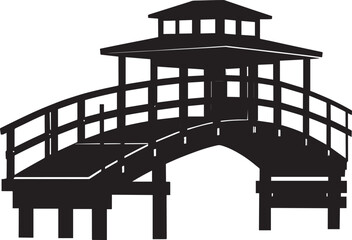 Wooden Ferry Bridge Silhouette in Black | Rustic River Crossing Illustration Vector Format