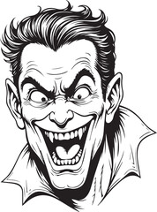 Sinister Smile: A detailed illustration capturing the unsettling grin of a character. The artwork exudes a chilling aura through the contrast of sharp lines and shadows.