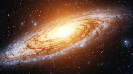 Fototapeta premium Spiral galaxy, core glowing bright in dark space