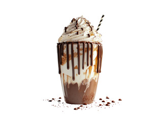 Creamy chocolate milkshake with whipped cream and chocolate drizzle.