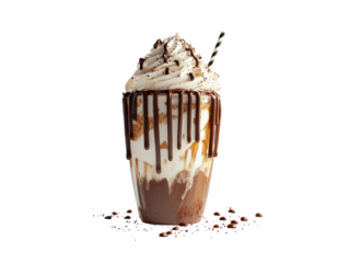 Creamy chocolate milkshake with whipped cream and chocolate drizzle.