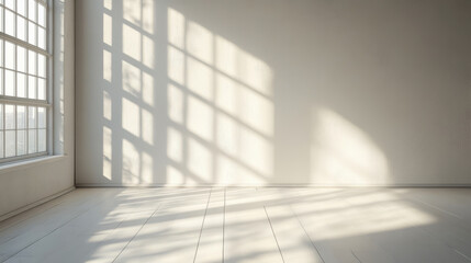 Obraz premium A clean, white room with sunlight streaming in through the window