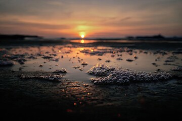 Sunset over a shallow tide pool
