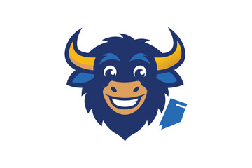 Naklejka premium Buffalo Head Mascot with Bill and Smile on White Background Design