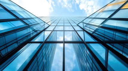 Obraz premium Modern building with glass facade reflecting sky
