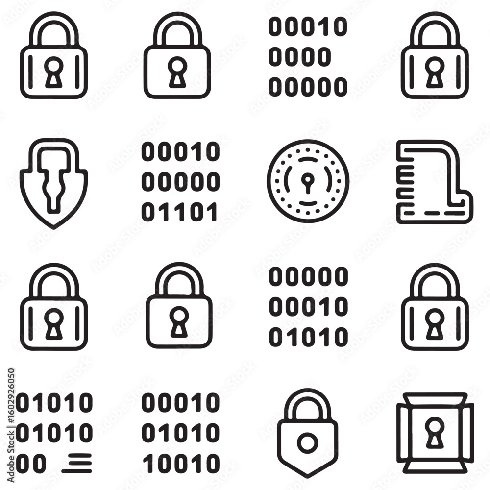 Poster secure lock and key vector icon set for web design protection