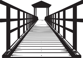Wooden Ferry Bridge Silhouette in Black | Rustic River Crossing Illustration Vector Format