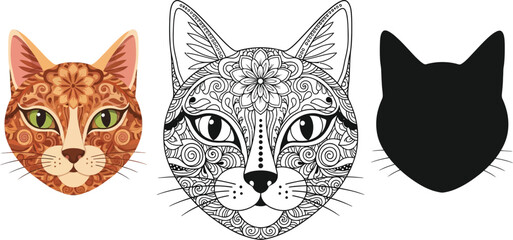 Obraz premium Cat head illustration vector art design for coloring page or graphic element usage