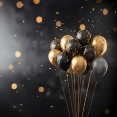 Elegant Black and Gold Balloons with Confetti on Luxury Celebration Background