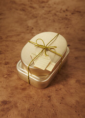 A lunch box used a long time ago.
