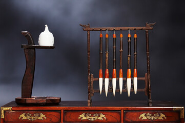 Old brushes and lantern lights.
