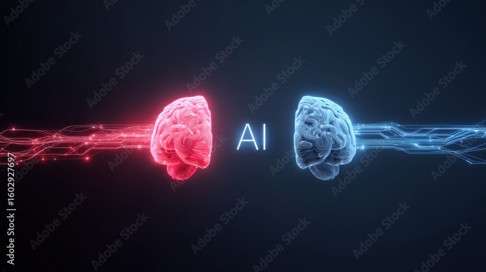Poster two brains are shown in a blue and red color scheme