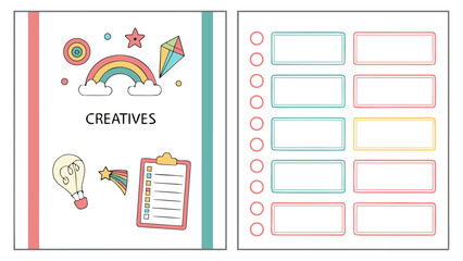 Illustration of creatives planner page with rainbow, star, lightbulb, and checklist with blank task list