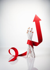 Arrow rising curve on white background.