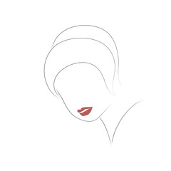 Silhouette of a woman's face made of lines with an emphasis on the lips. Design for lipstick advertising and for the beauty industry. Flat vector design line art style of a female with sensual lips