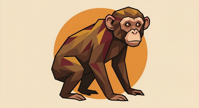 Modern geometric chimpanzee illustration with vibrant colors and simple background - Powered by Adobe