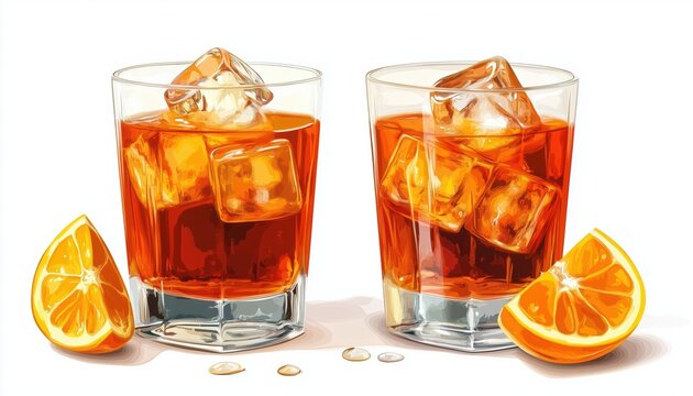 Refreshing Aperol Cocktail With Ice And Orange Slice For Cocktail Bar Or Summer Party. Aperol Spritz With Gin For Beach Bar And Cafe Menu.