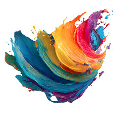 Vibrant rainbow colored paint splash swirling in a dynamic abstract artistic motion isolated on transparent background