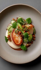 Seared scallops dance over mole, adorned by vibrant greens by Jorge Vallejo