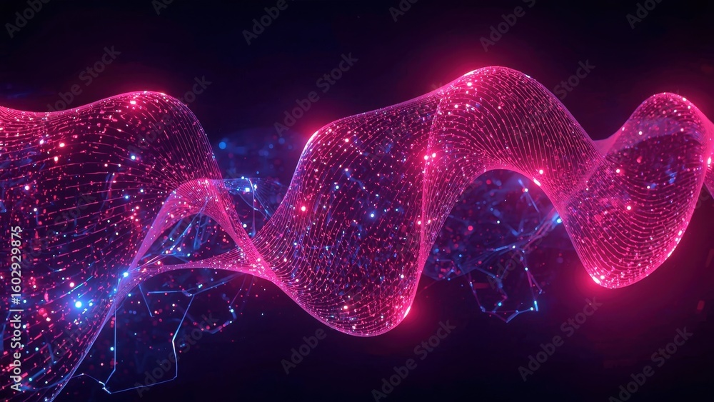 Poster asyncio. abstract glowing pink and blue digital wave flowing dynamically, futuristic technology back
